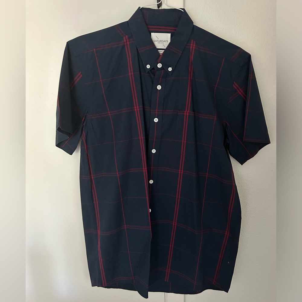 Men’s Saturdays Surf NYC Short Sleeve Button Down Large